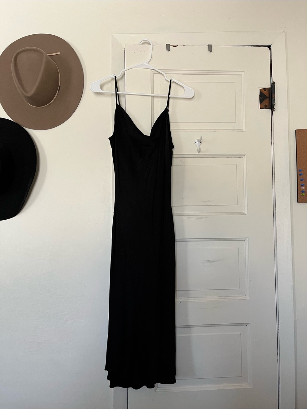 Black Midi Slip Dress with Spaghetti Straps